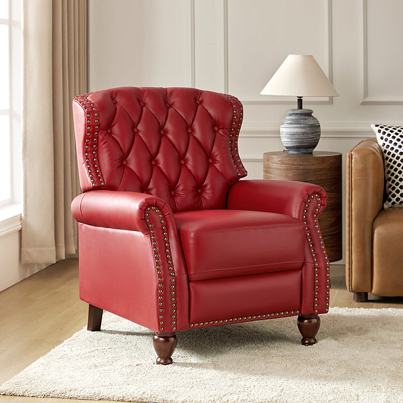 Gabrielle Genuine Leather Living Room Manual Recliner with Nailhead Trim