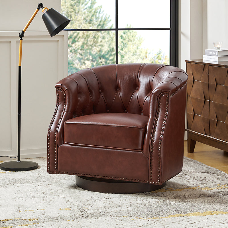 Morris Chesterfield Traditional Rocker Button-Tufted Design Swivel Chair