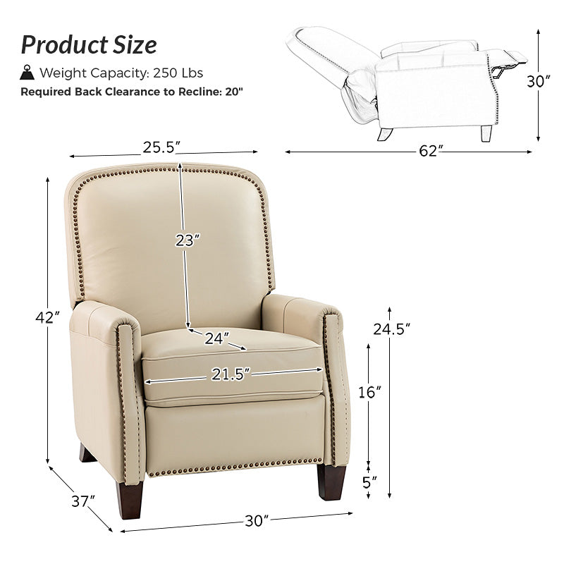 Claudia Genuine Leather Cigar Glider Recliner