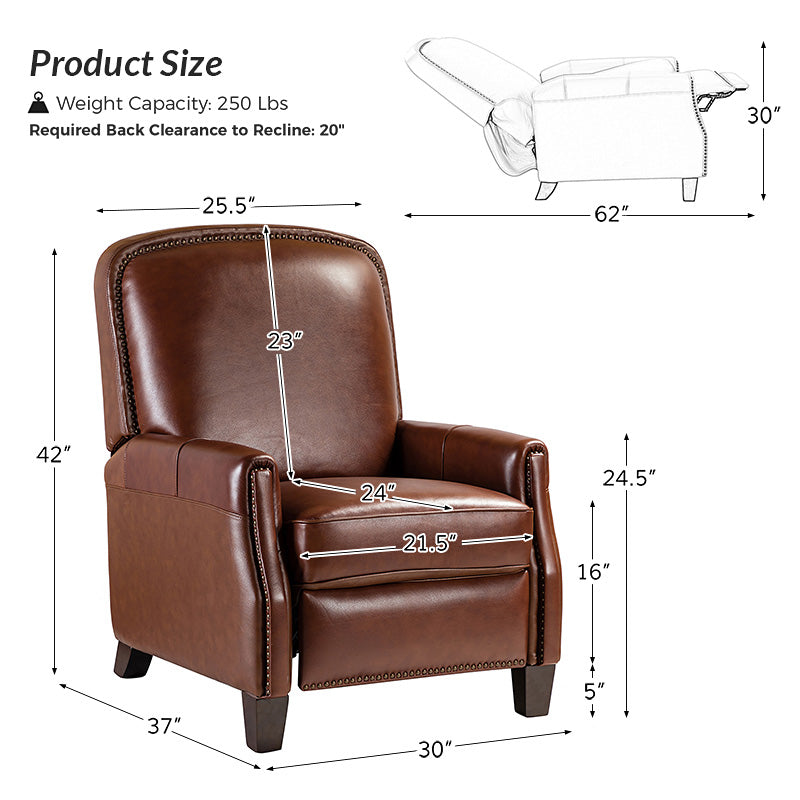 Claudia Genuine Leather Cigar Glider Recliner