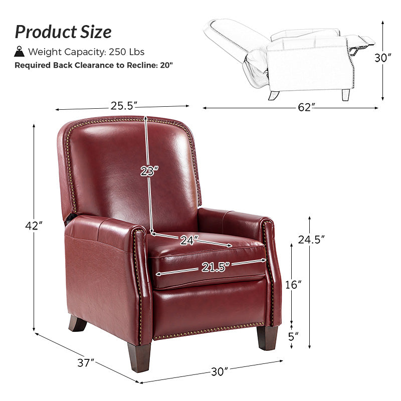 Claudia Genuine Leather Cigar Glider Recliner