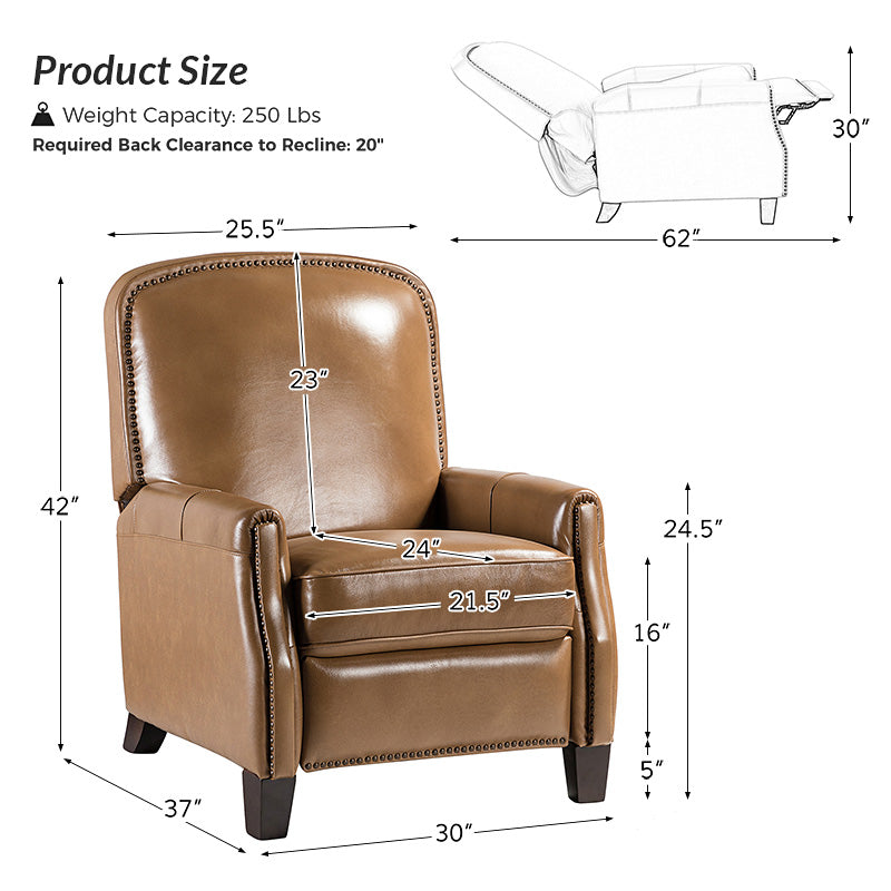 Claudia Genuine Leather Cigar Glider Recliner