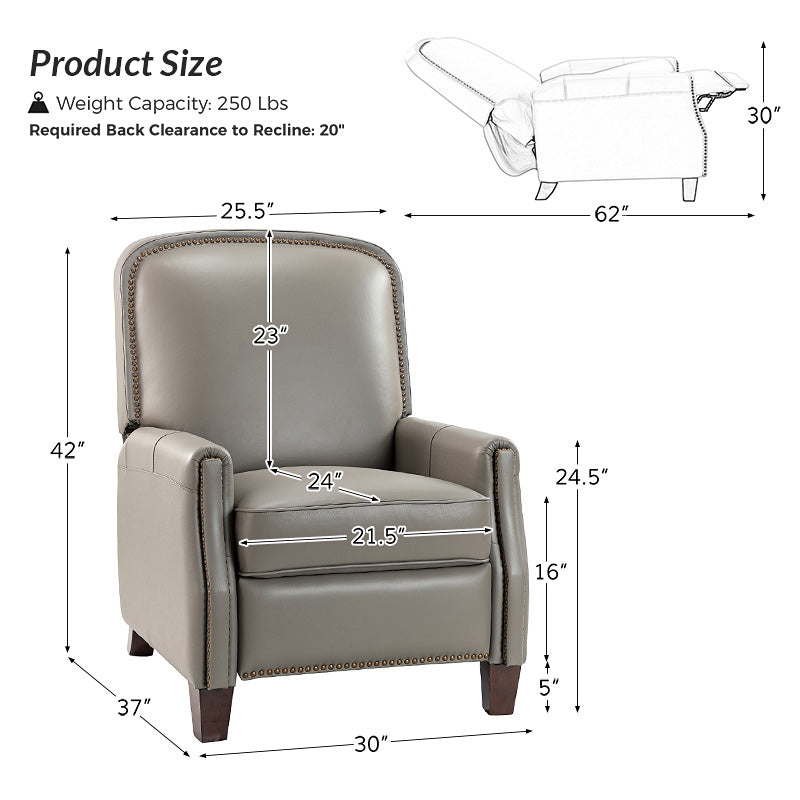 Claudia Genuine Leather Cigar Glider Recliner