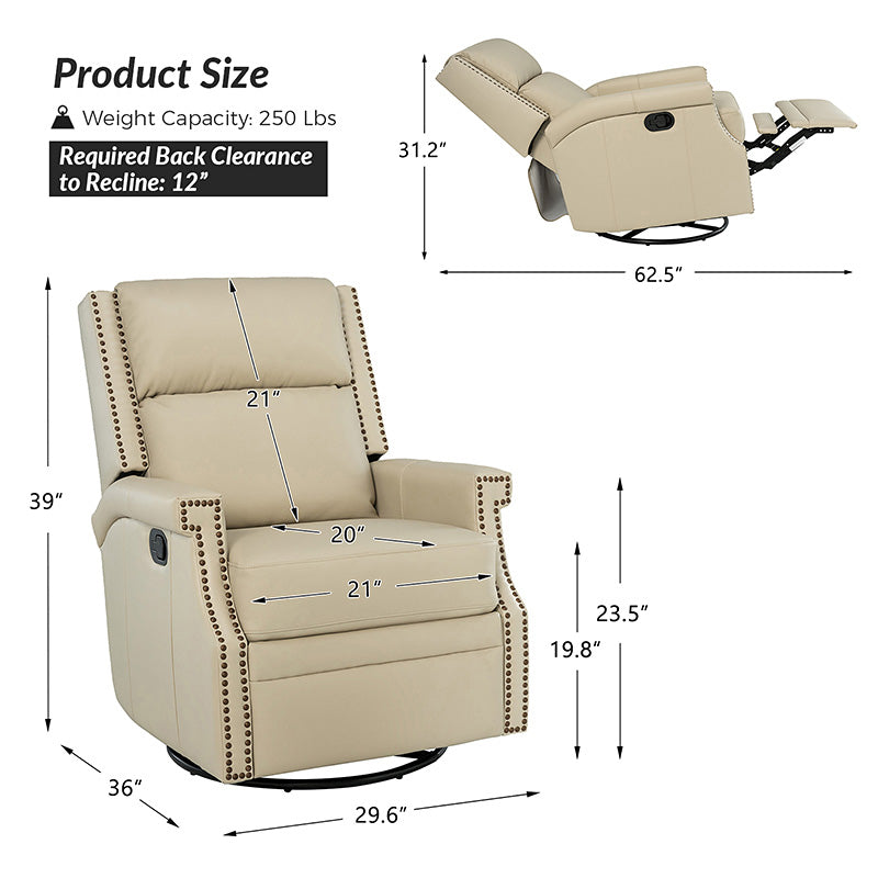 Canace Modern Genuine Leather Manual Glider Rocker Recliner