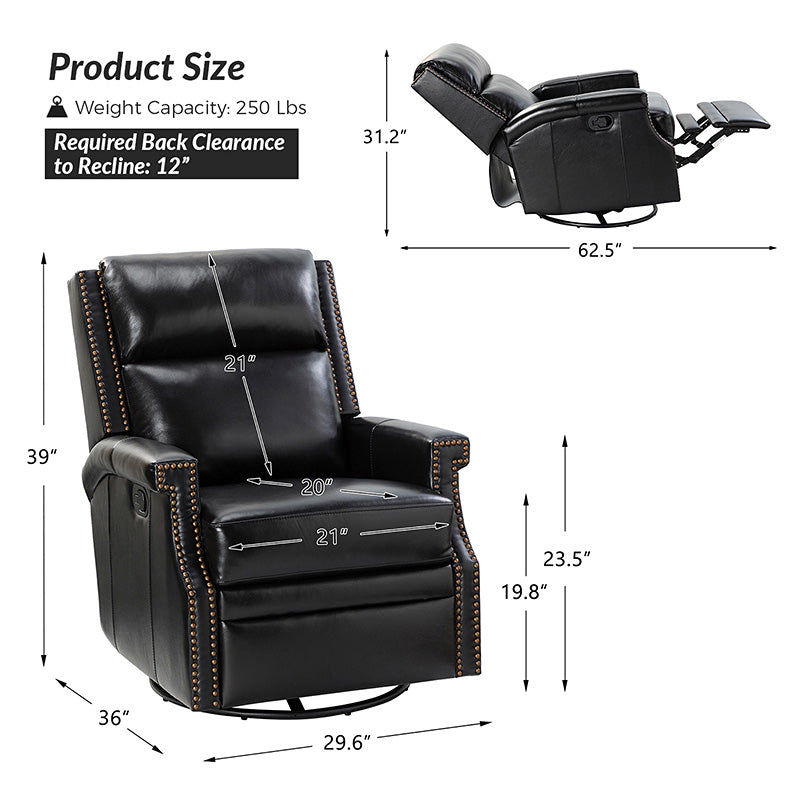 Canace Modern Genuine Leather Manual Glider Rocker Recliner