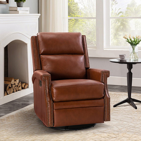 Canace Modern Genuine Leather Manual Glider Rocker Recliner