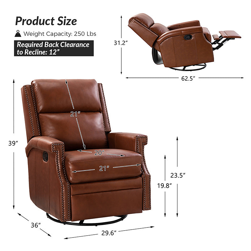 Canace Modern Genuine Leather Manual Glider Rocker Recliner