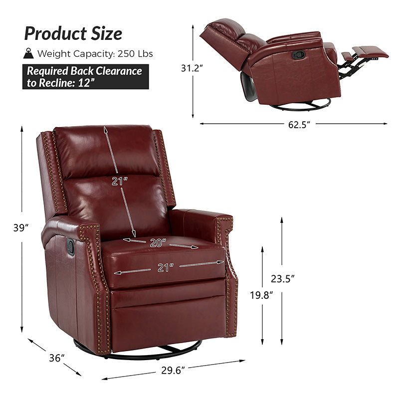 Canace Modern Genuine Leather Manual Glider Rocker Recliner