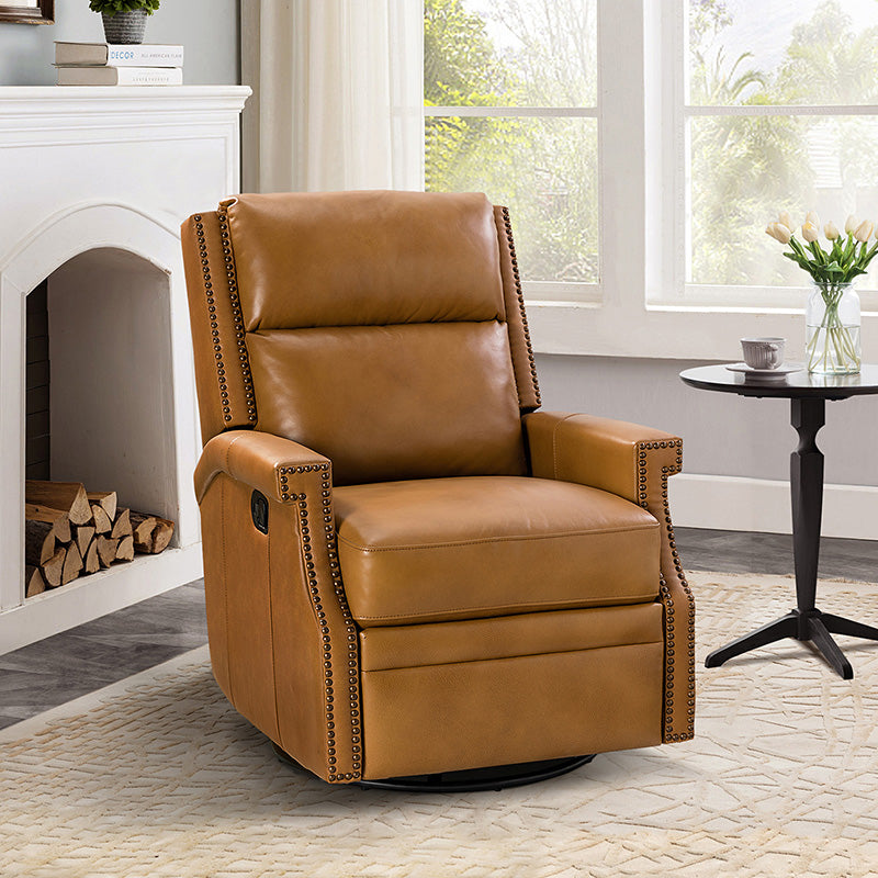 Canace Modern Genuine Leather Manual Glider Rocker Recliner