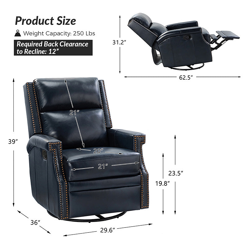 Canace Modern Genuine Leather Manual Glider Rocker Recliner