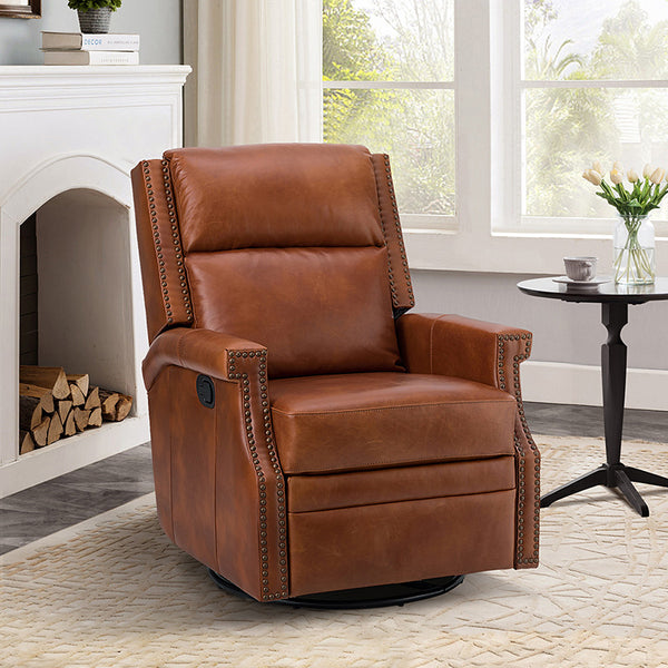 Canace Modern Genuine Leather Manual Glider Rocker Recliner