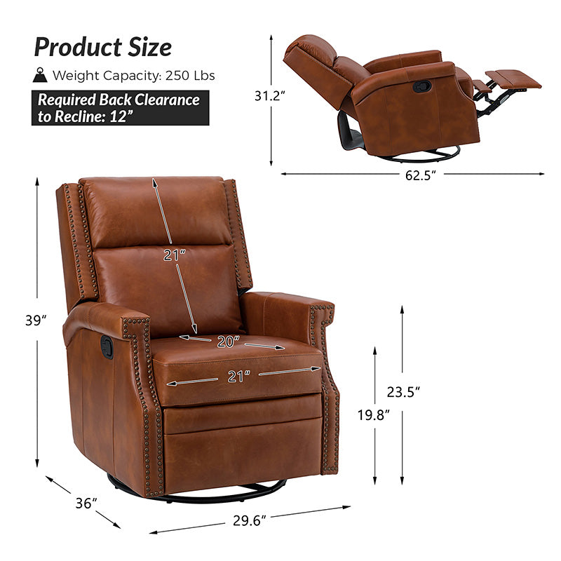 Canace Modern Genuine Leather Manual Glider Rocker Recliner