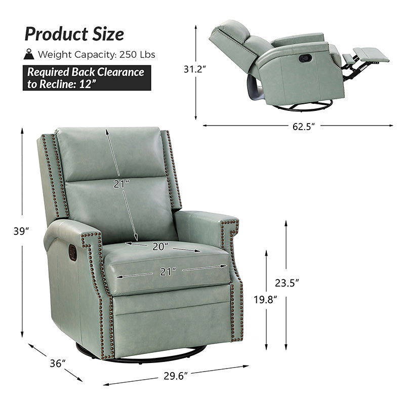 Canace Modern Genuine Leather Manual Glider Rocker Recliner