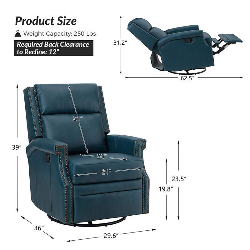 Canace Modern Genuine Leather Manual Glider Rocker Recliner