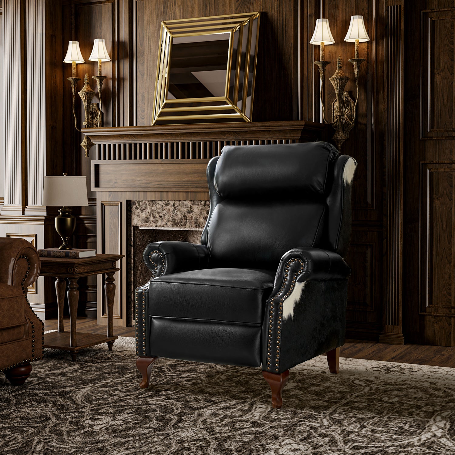 Paulo Traditional Genuine Leather Manual Recliner with Nailed Trim