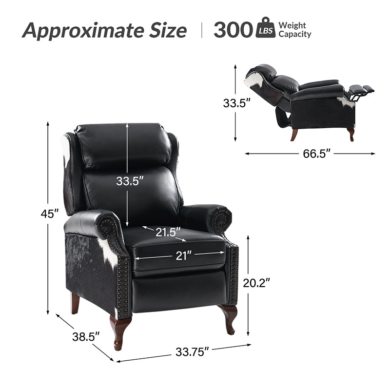 Paulo Traditional Genuine Leather Manual Recliner with Nailed Trim