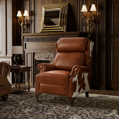 Paulo Traditional Genuine Leather Manual Recliner with Nailed Trim