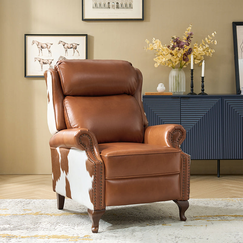 Paulo Traditional Genuine Leather Manual Recliner with Nailed Trim