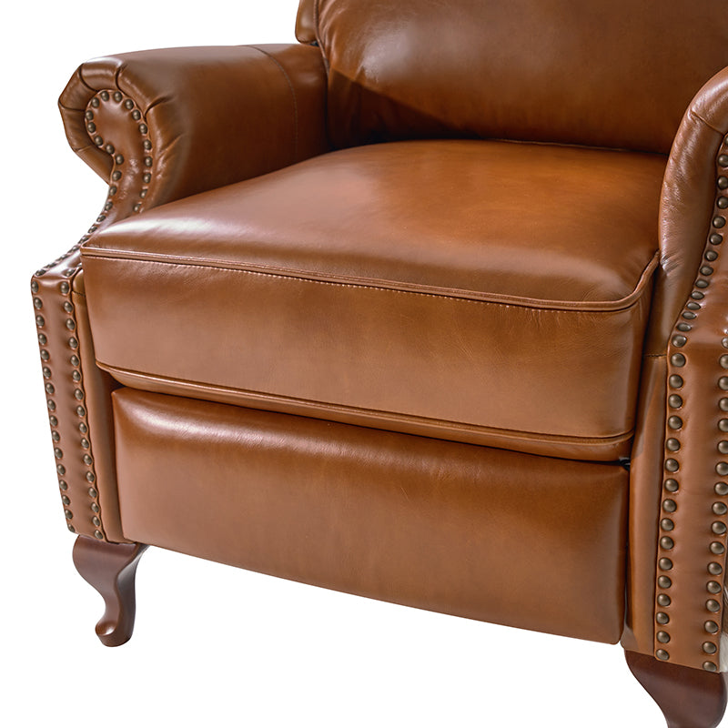 Paulo Traditional Genuine Leather Manual Recliner with Nailed Trim