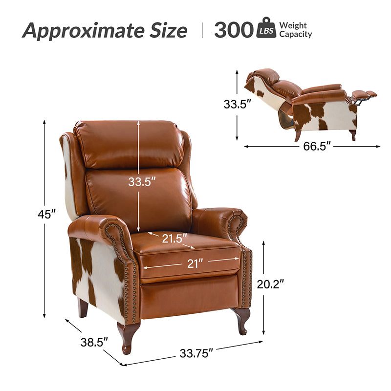 Paulo Traditional Genuine Leather Manual Recliner with Nailed Trim