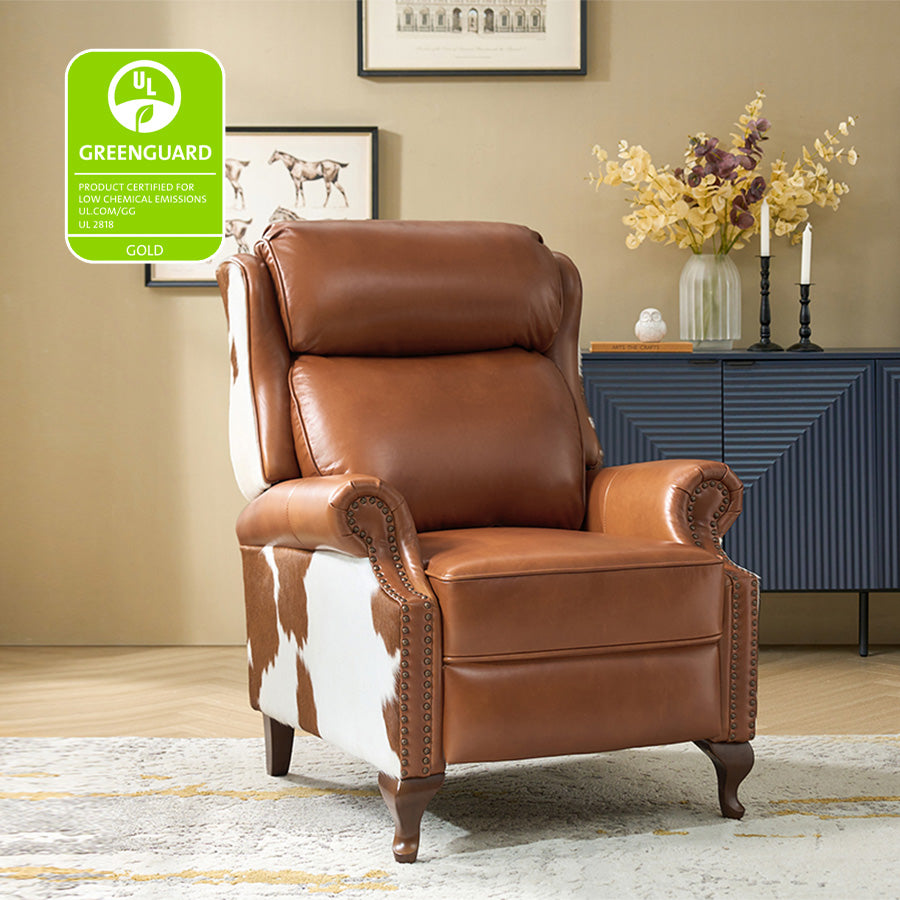 Paulo Traditional Genuine Leather Manual Recliner with Nailed Trim