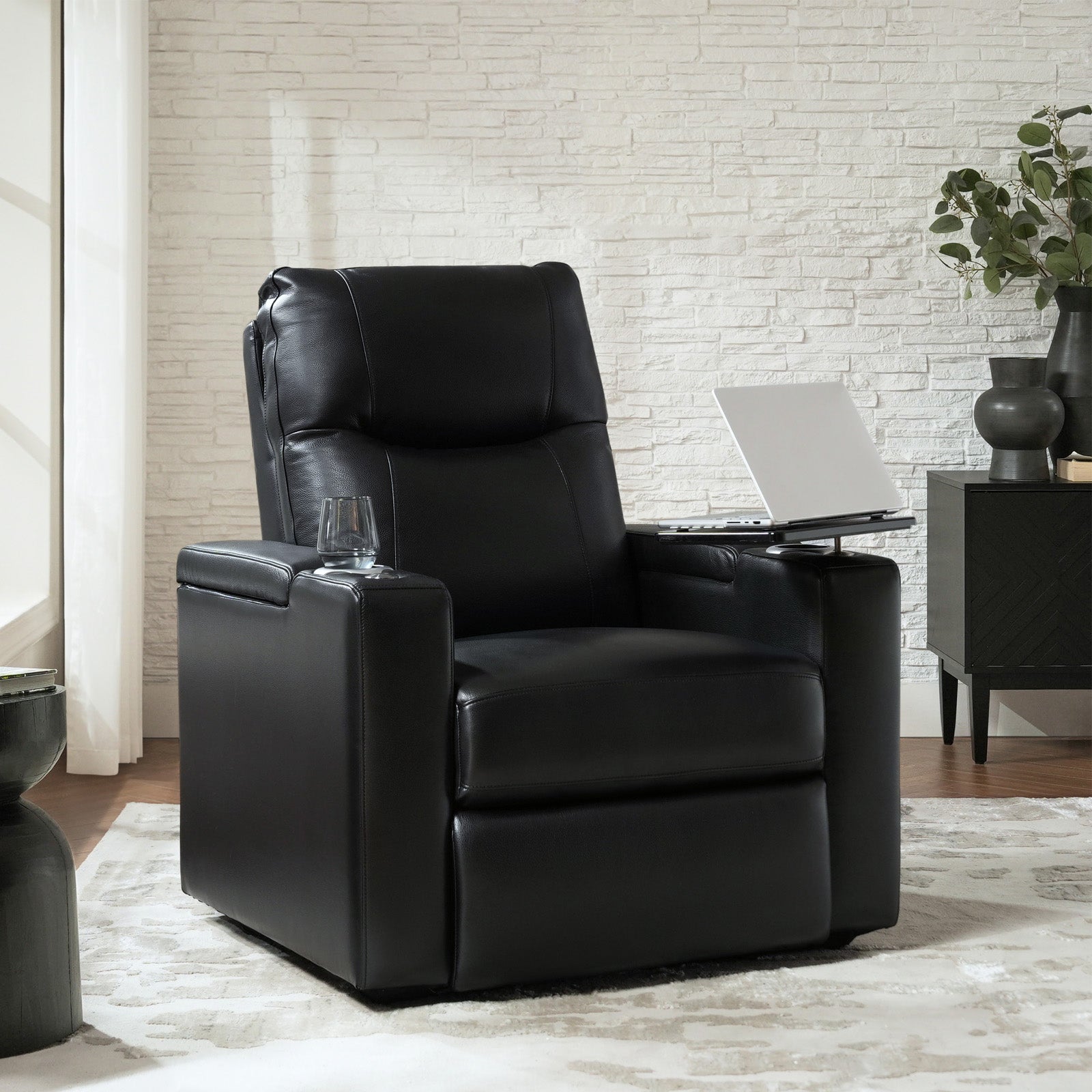 Iliana Electric Genuine Leather Recliner with Small Table and Phone Holder