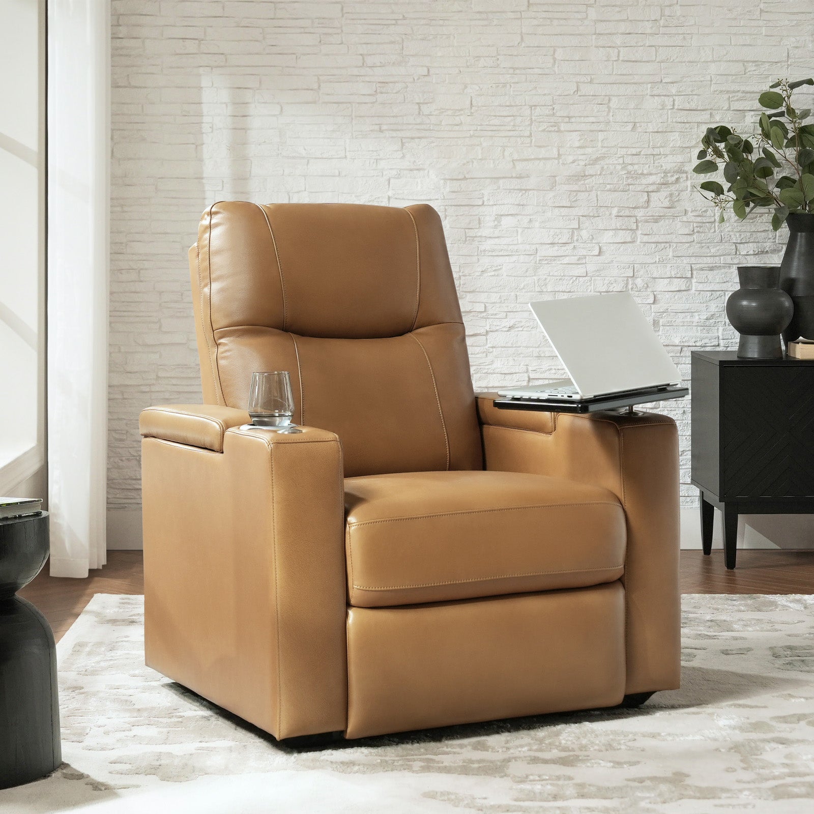 Iliana Electric Genuine Leather Recliner with Small Table and Phone Holder