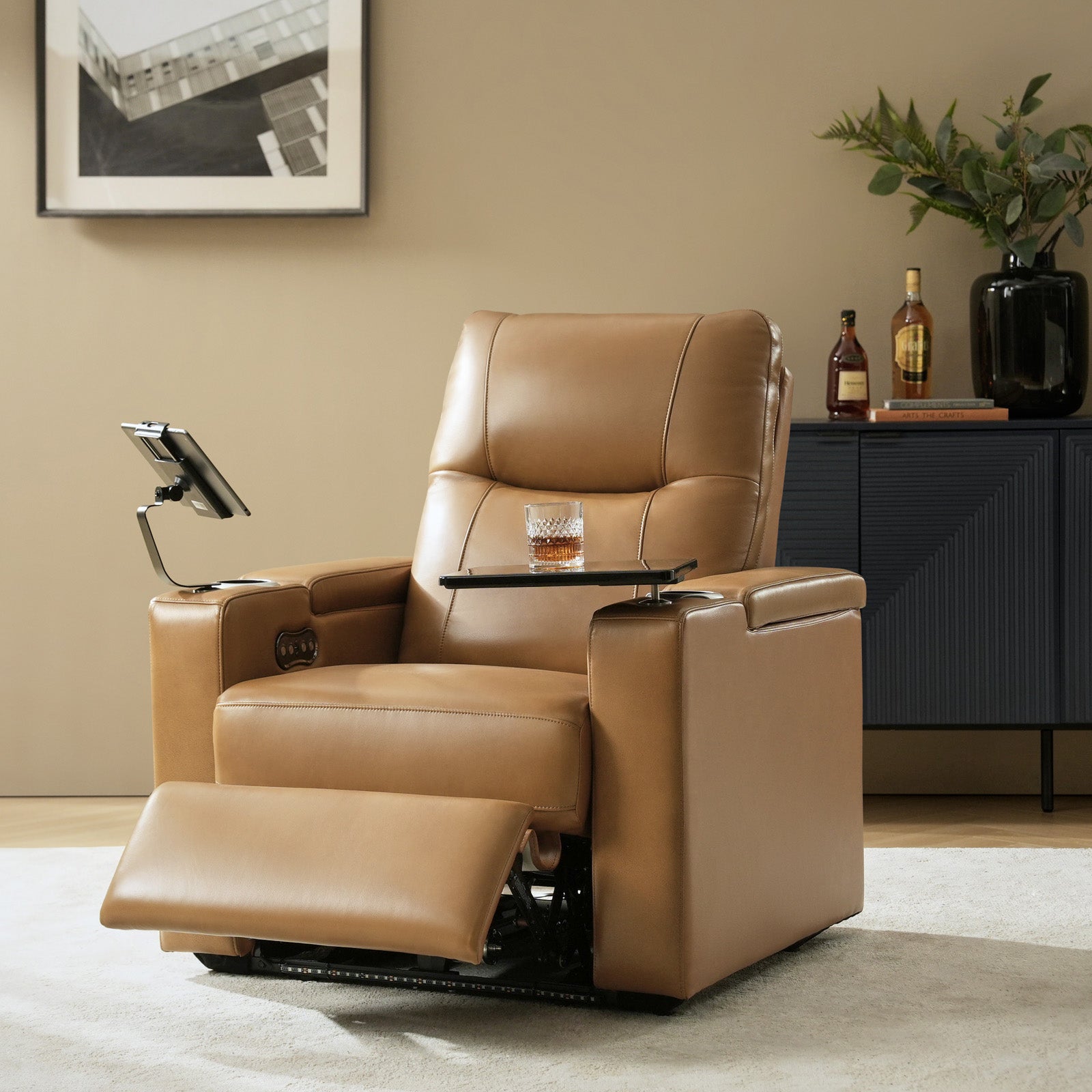 Iliana Electric Genuine Leather Recliner with Small Table and Phone Holder