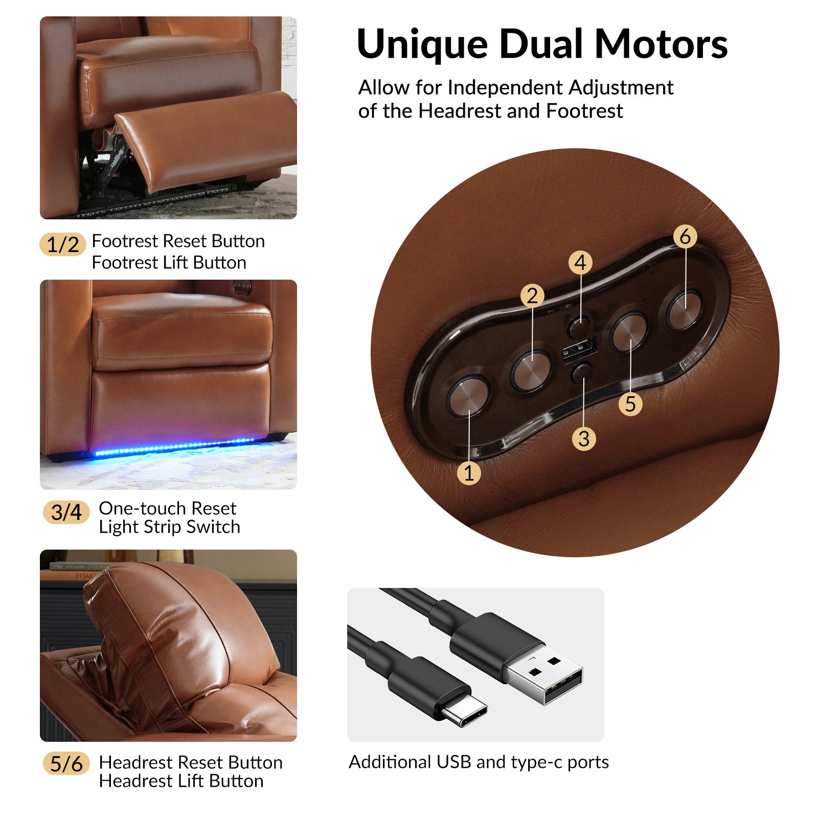 Iliana Electric Genuine Leather Recliner with Small Table and Phone Holder