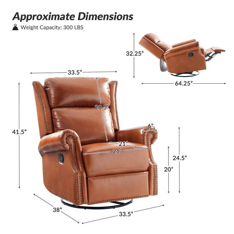 Martina Genuine Leather Manual Swivel Glider Recliner