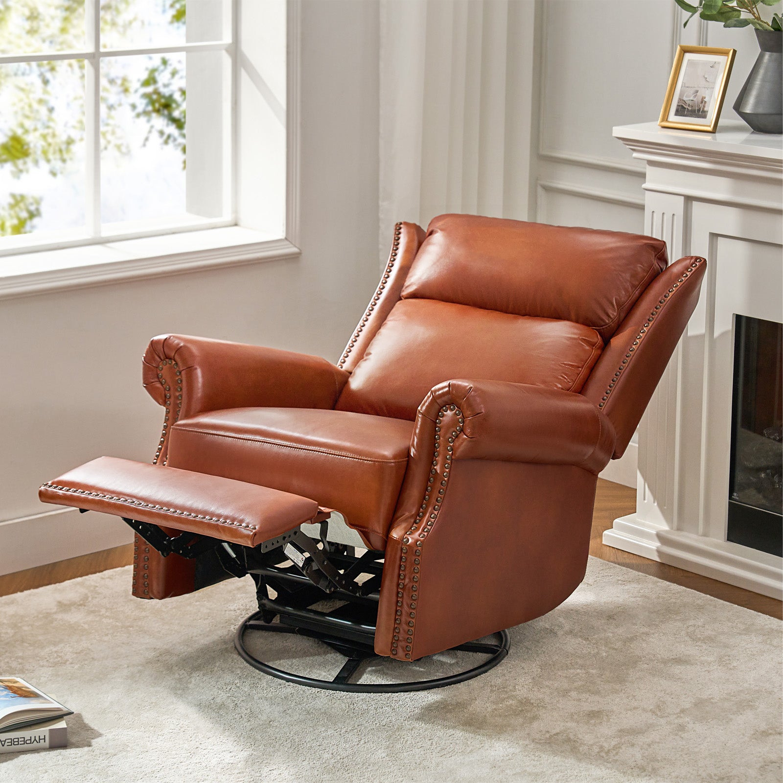 Martina Genuine Leather Manual Swivel Glider Recliner