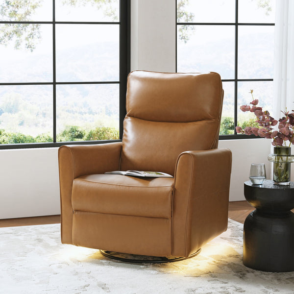 Mark Modern Faux Leather Electronic Power Swivel Recliner with Marker Lamp