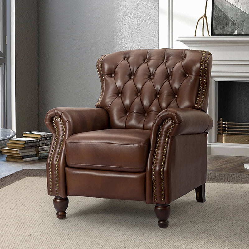 Hulala Home Gabrielle Genuine Leather Oversized Recliner Brown