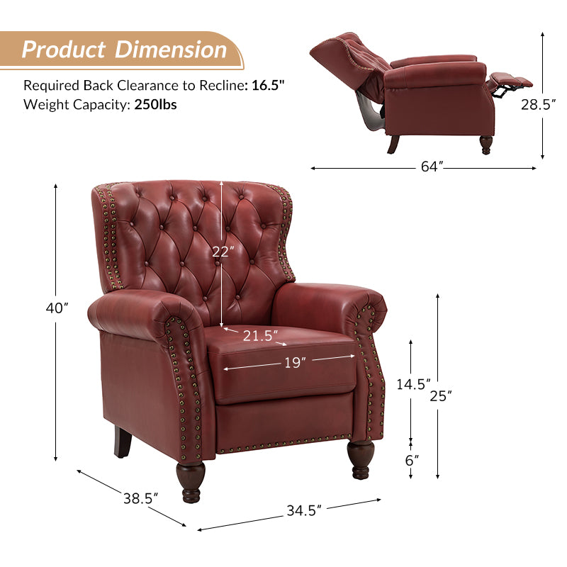 Gabrielle Genuine Leather Oversized Recliner Hulala Home