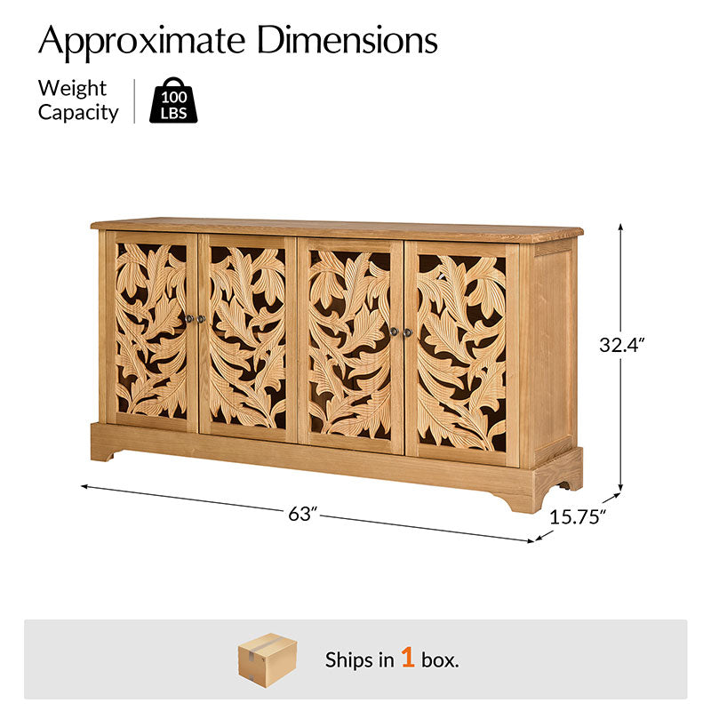 Jordan 63″ Wide 4-Door Sideboard – Solid Wood Console Cabinet