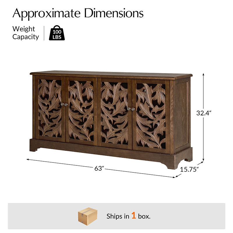 Jordan 63″ Wide 4-Door Sideboard – Solid Wood Console Cabinet