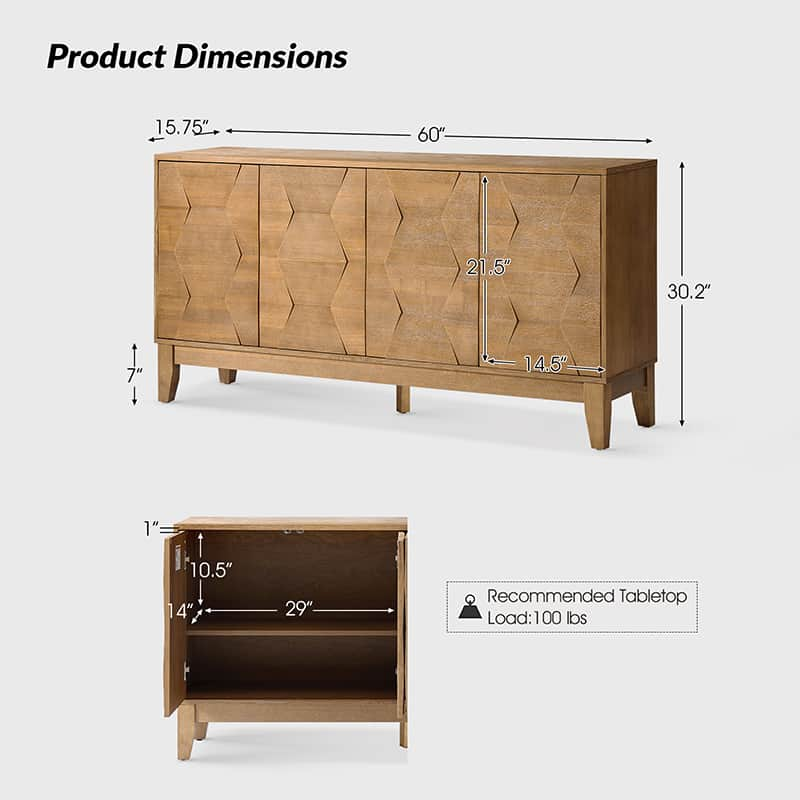 Kamu 60''  Sideboard : Stylish Shoe Storage Cabinet Entryway Solution