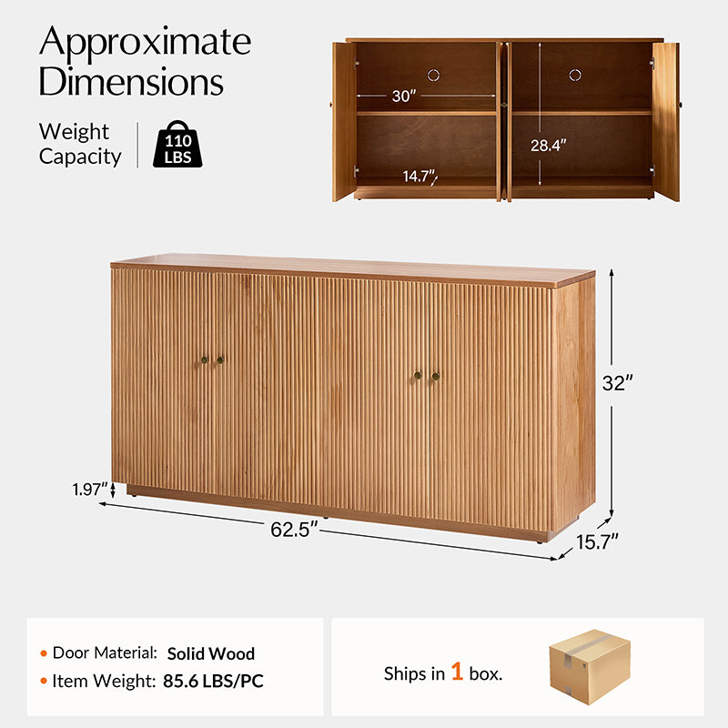 Mack Modern Fluted Solid Wood Sideboard with Elegant Storage Solution