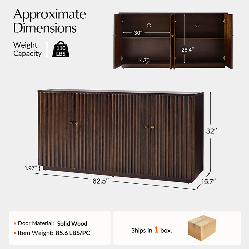 Mack Modern Fluted Solid Wood Sideboard with Elegant Storage Solution