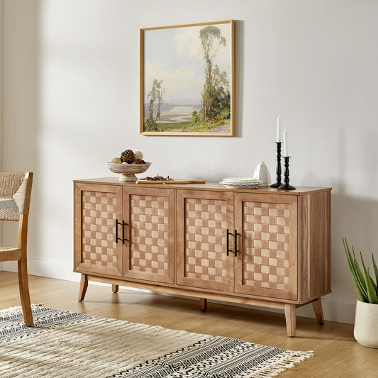 Horace 63" Wide Sideboard with Maple Veneer Woven Cabinet Doors