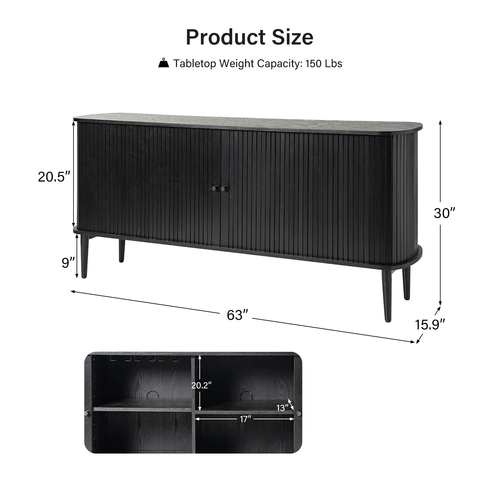 David 63"Wide Modern Sliding Door Sideboard