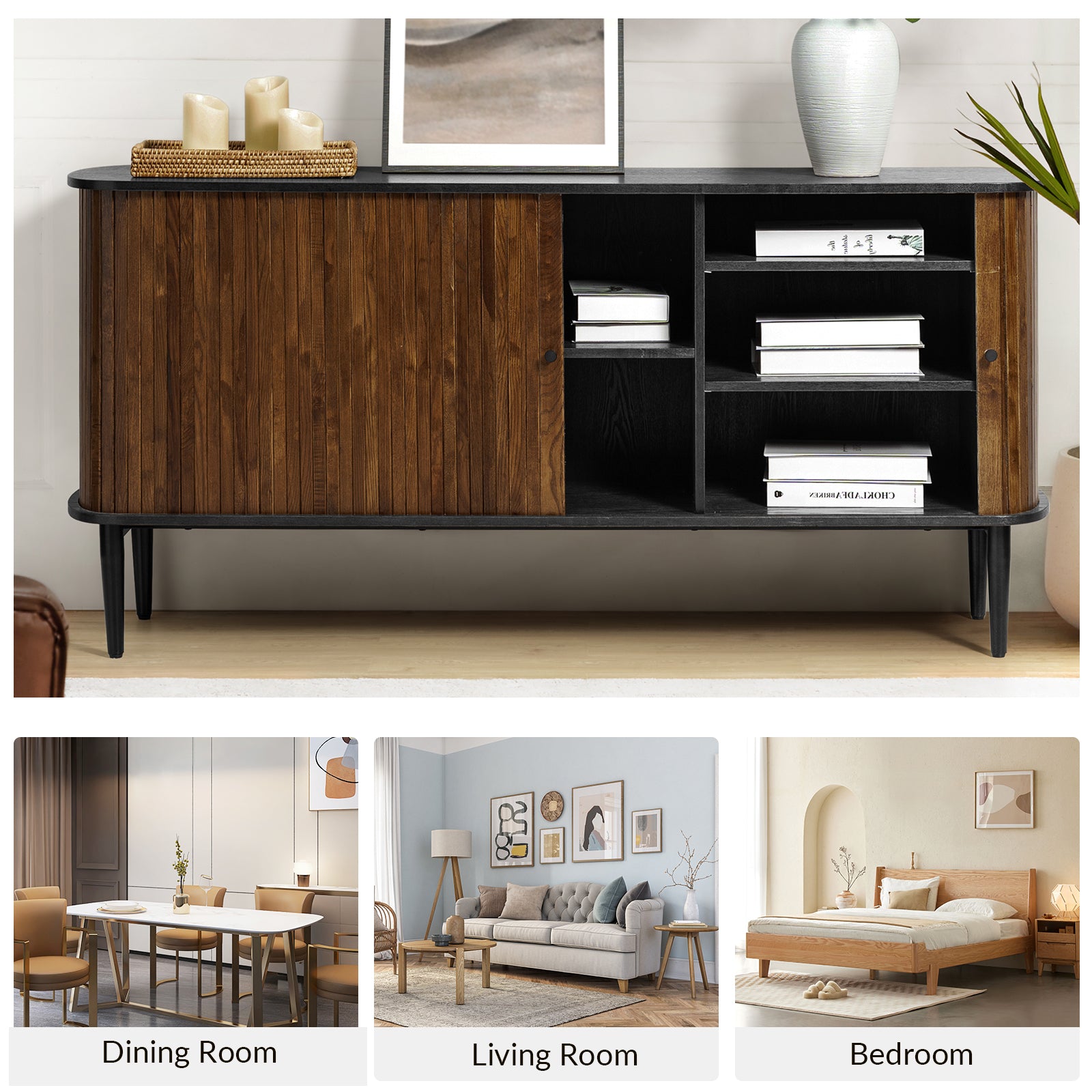 David 63"Wide Modern Sliding Door Sideboard