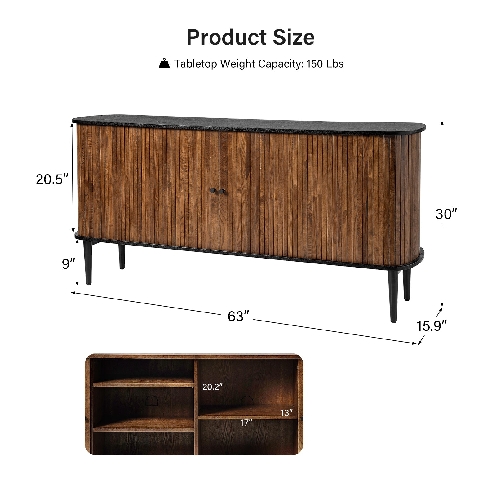 David 63"Wide Modern Sliding Door Sideboard