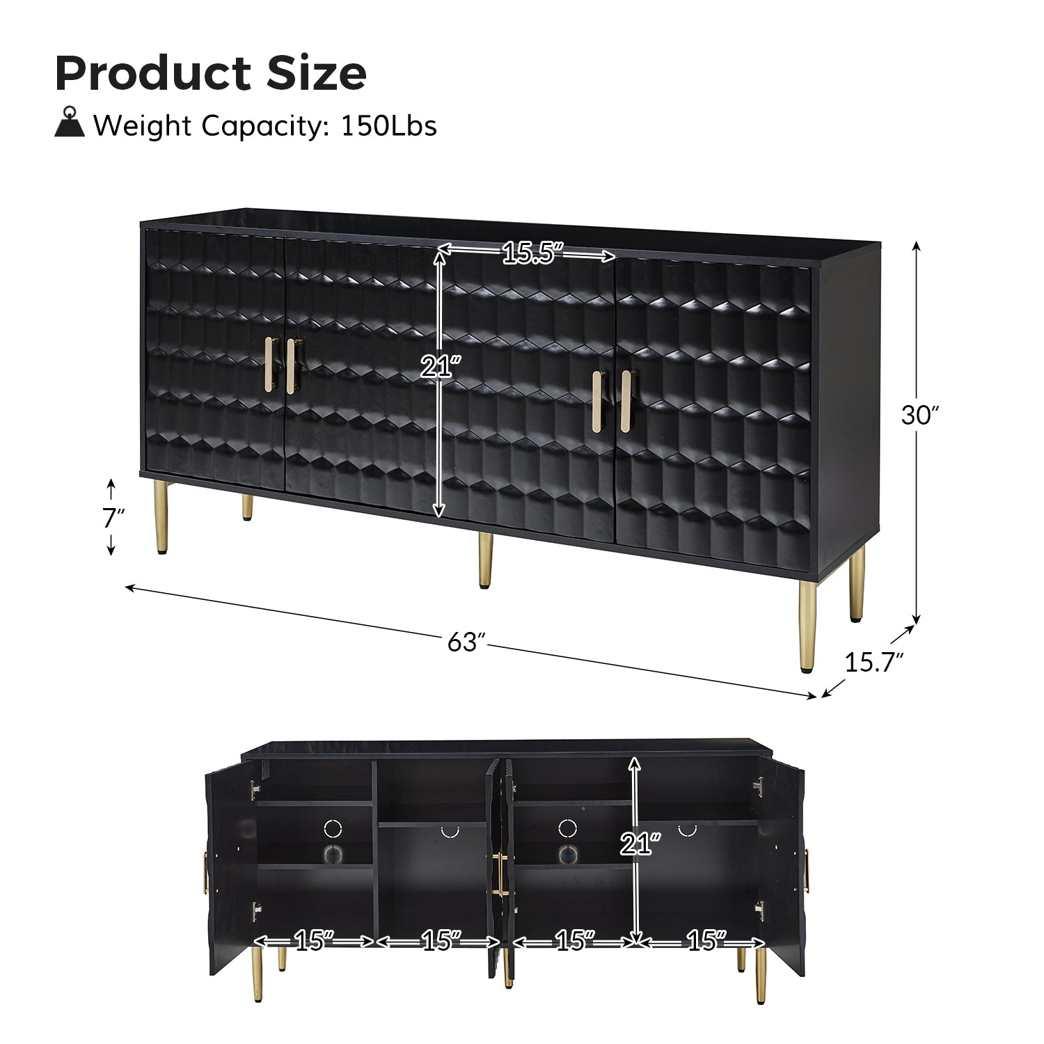 Modern Hexagonal Door Bruno 63" Wide Sideboard with Adjustable Shelves