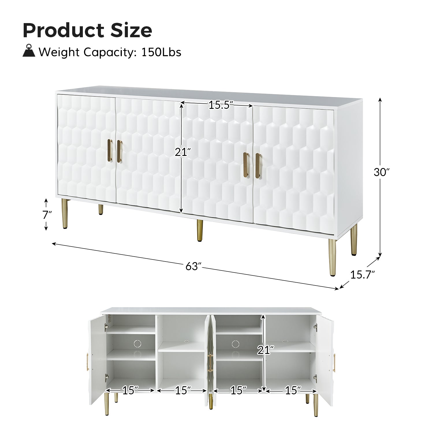 Modern Hexagonal Door Bruno 63" Wide Sideboard with Adjustable Shelves