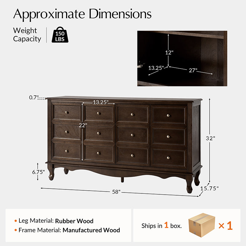 Antique-Inspired 4-Door Sideboard Cabinet - Decorative Drawer Illusion