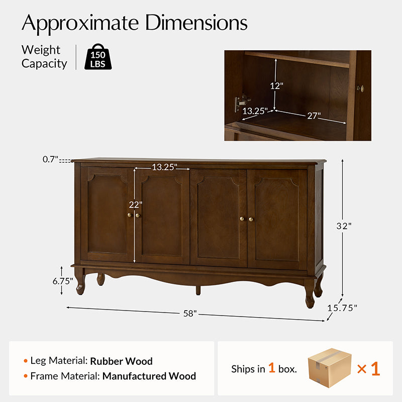 4-Door Vintage Sideboard with Storage & Media