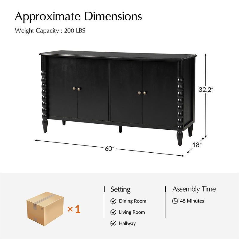 Daan 63" Wide 4-Door Sideboard Cabinet with Adjustable Shelves