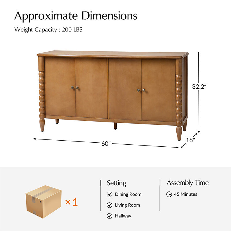 Daan 63" Wide 4-Door Sideboard Cabinet with Adjustable Shelves