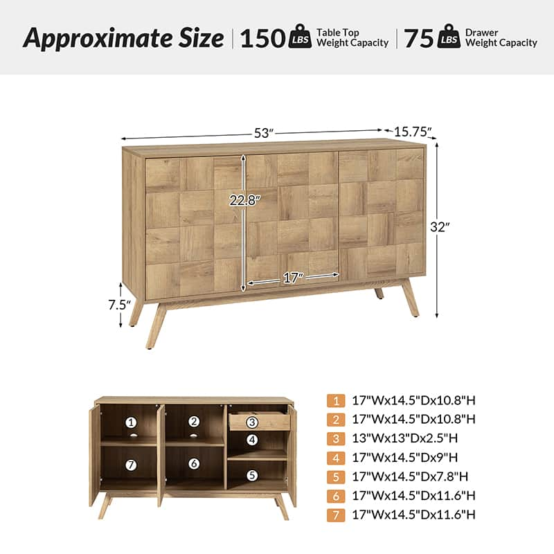 Werner Mid-century Modern Sideboard with Cable Management